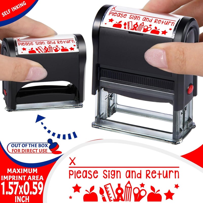 Bertiveny Please Sign and Return Stamps Teacher Self-Inking Parent Signature Stamps for School Supplies Self-Inking Teacher Stamps for Grading - Image 1